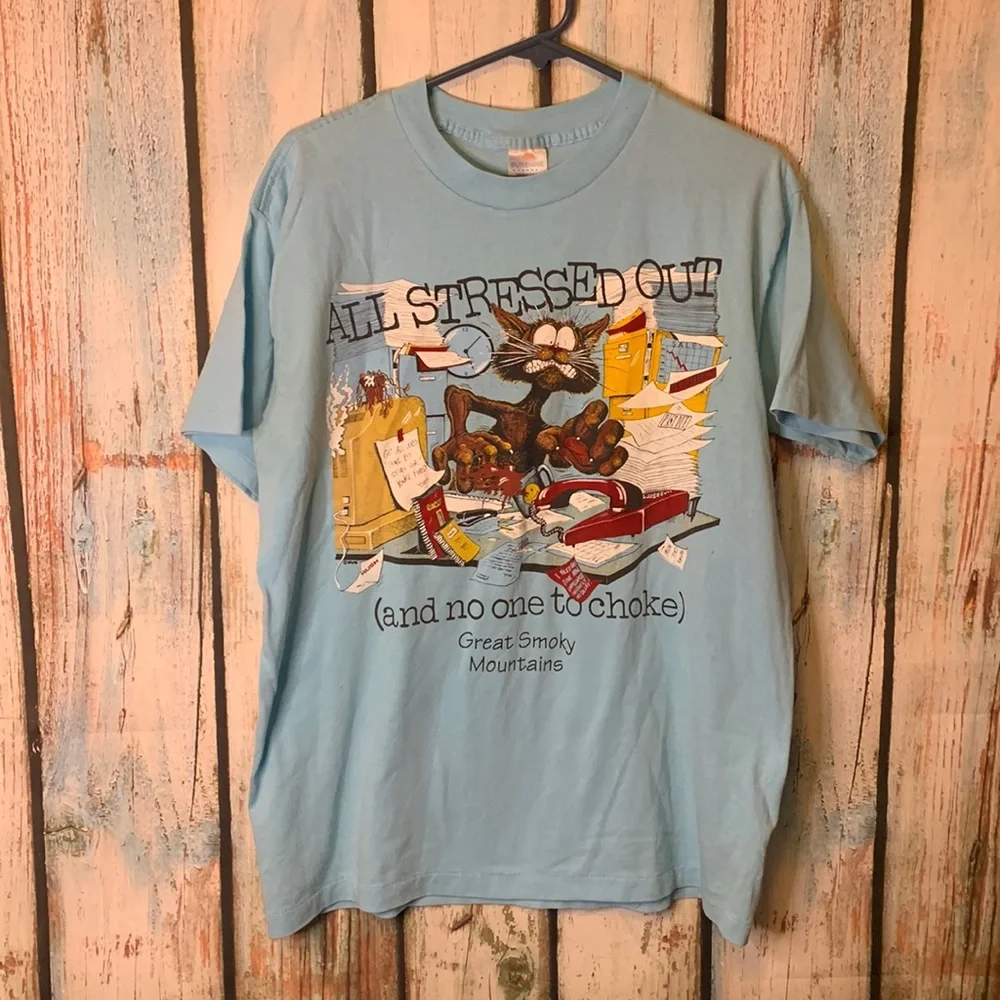 Vintage Single Stitch All Stressed Out Graphic Tee Size L by Sunshine Apparel - Picture 1 of 7